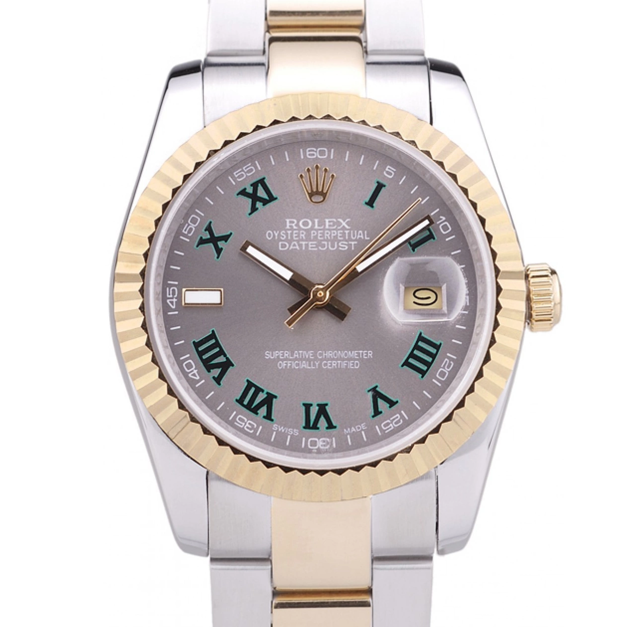 Aaa replica watch Ribbed 7460 Grey Dial Rolex Datejust Bezel 0516